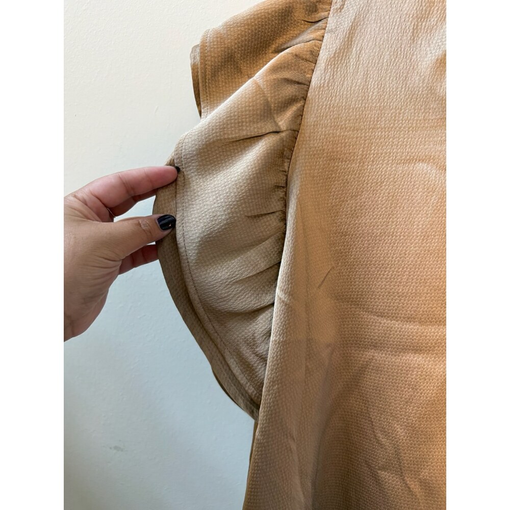 THML Tan Pintuck Flutter Sleeve Blouse Size S - Picture 7 of 7